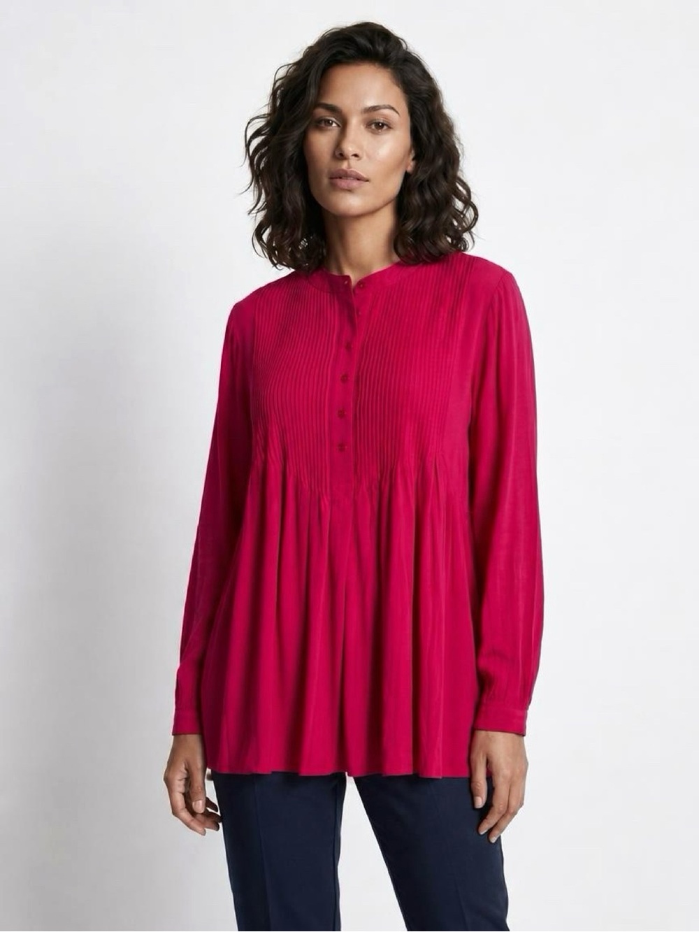 Sundance Red Pintuck Pleated Babydoll Blouse - Size XL